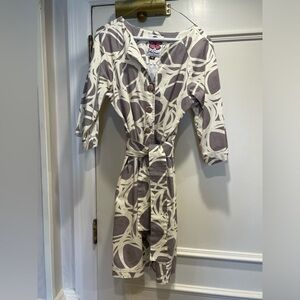 Lesly Evers twill dress taupe/cream 3/4 sleeves size L 100% made in USA